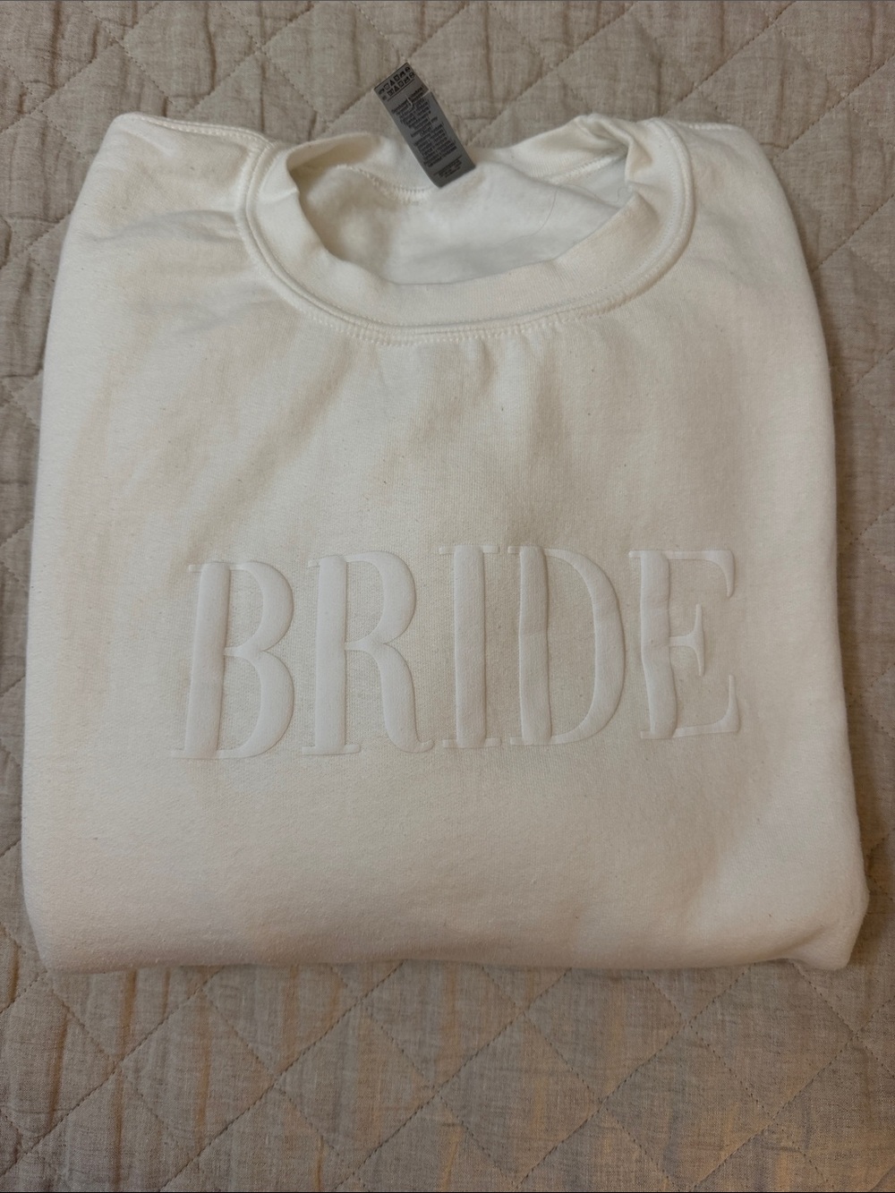 Gildan White 'BRIDE' Embroidered Crewneck Sweatshirt
